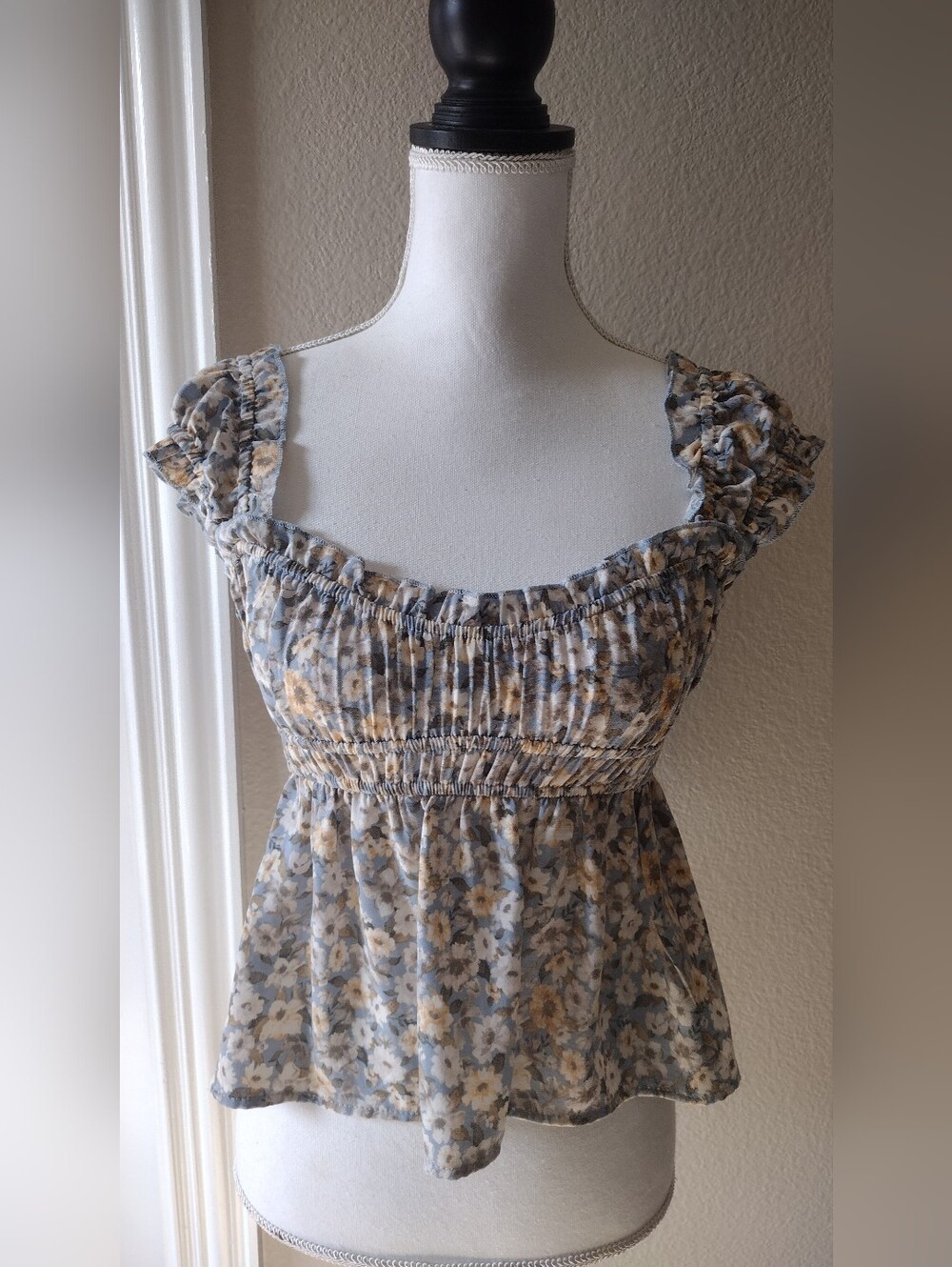 Thirty Thirty Smocked Square-Neck Floral Blouse